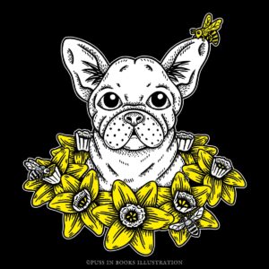 Frenchie in Narcissen Bijen Hond Franse bulldog inkt