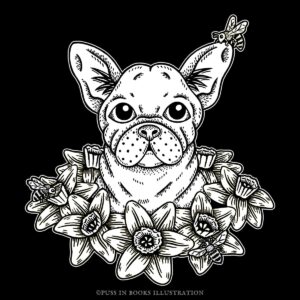 Frenchie in Narcissen Bijen Hond Franse bulldog Inkt 2019