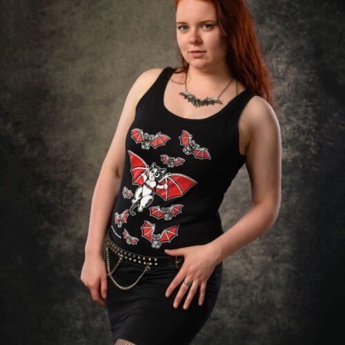 Ladies Tank Top Bat Cat Gothic Clothing Black Tank Top Little Vampire Baby Bat Tank Top Kawaii Fashion Creep Cute Clothing for Women