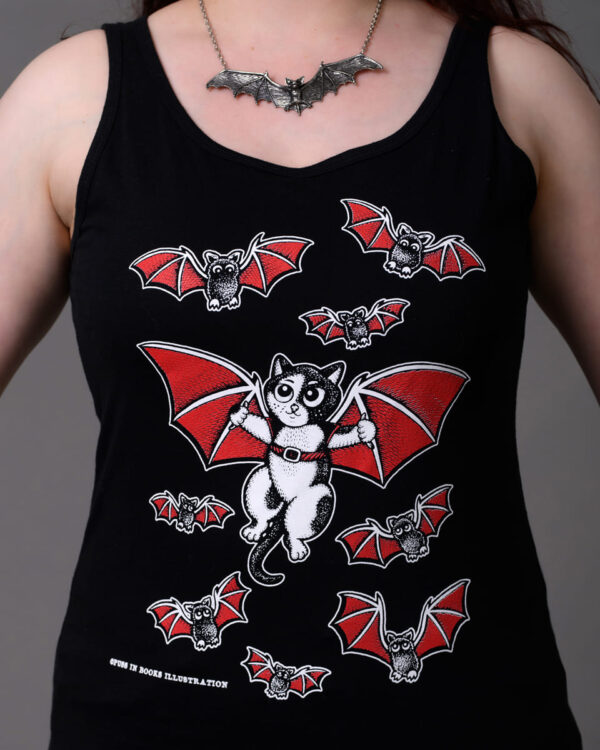 Ladies Tank Top Bat Cat Gothic Clothing Black Tank Top Little Vampire Baby Bat Tank Top Kawaii Fashion Creep Cute Clothing for Women