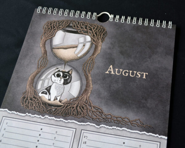 Kat Verjaardagskalender Memento Mori Kawaii Kattenkalender Gothic Kalender Verjaardag Doden Kalender Creepy Cute Birthday Calendar Cats Katten en Poezen Illustraties Schattig Eng Poes Uniek Nederlands Design