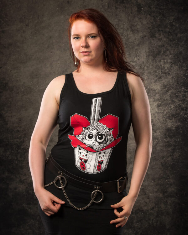 Ladies Tank Top Lucky Cat Gothic Clothing Black Tank Top Maneki Neko Screen Printed Cat Kawaii Fashion Creep Cute Tank Top for Women