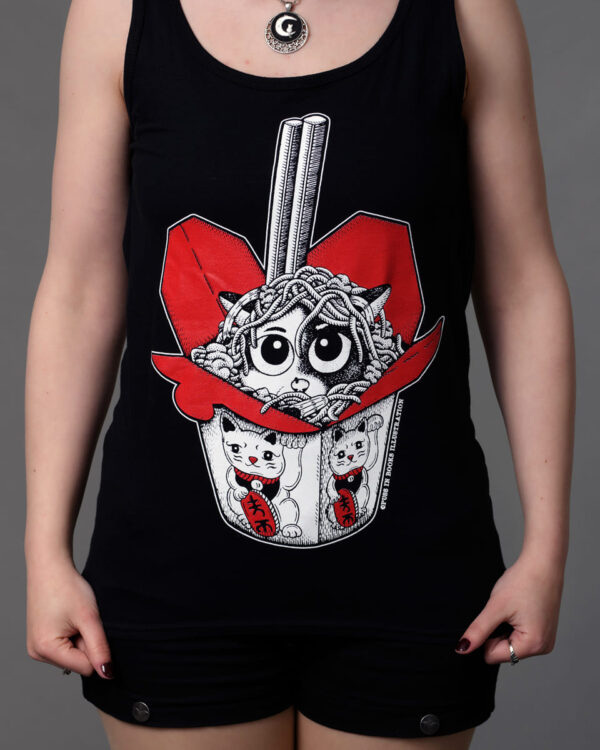 Ladies Tank Top Lucky Cat Gothic Clothing Black Tank Top Maneki Neko Screen Printed Cat Kawaii Fashion Creep Cute Tank Top for Women