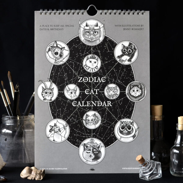 Sterrenbeeld Verjaardagskalender Kat Astrologie Kalender Poezen Horoscoop Dierenriem Perpetual Zodiac Calendar Zodiak Mythologie Gothic Decoratie Katten Illustraties Cat Housewarming Cadeau Schattig Eng Poes Uniek Nederlands Design