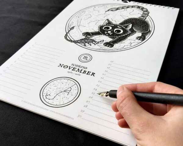 Sterrenbeeld Verjaardagskalender Kat Astrologie Kalender Poezen Horoscoop Dierenriem Perpetual Zodiac Calendar Zodiak Mythologie Gothic Decoratie Katten Illustraties Cat Housewarming Cadeau Schattig Eng Poes Uniek Nederlands Design