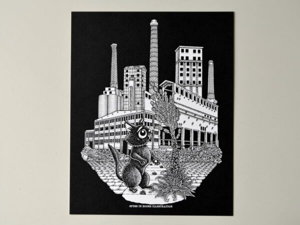 Art Print One Flower Left Gothic Home Decor Abandoned Industrial Landscape Dark Art, Back To Nature Black Cat Black White Wall Decor