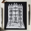 Art Print Lost Childhood Gothic Home Decor Dark Art Black White Wall Decor Victorian Era House Haunting Playground Black Cat Print