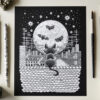 Art Print Nightsky Above The City Gothic Home Decor Dark Art Black Cat Print Black White Wall Decor Moon & Stars Urban Print Bats