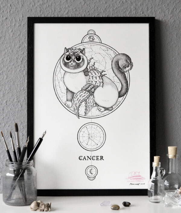 Zodiac Sign Cancer Drawing Original Art Birman Cat Cancer Star Sign Cat Home Decor Astrology Horoscop Feline Illustration Crab Claw