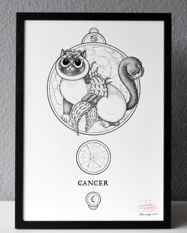 Zodiac Sign Cancer Drawing Original Art Birman Cat Cancer Star Sign Cat Home Decor Astrology Horoscop Feline Illustration Crab Claw