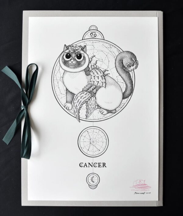 Zodiac Sign Cancer Drawing Original Art Birman Cat Cancer Star Sign Cat Home Decor Astrology Horoscop Feline Illustration Crab Claw