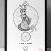 Zodiac Sign Capricorn Drawing Original Art Capricorn Star Sign Tabby Cat Cat Home Decor Astrology Horoscop Feline Illustration