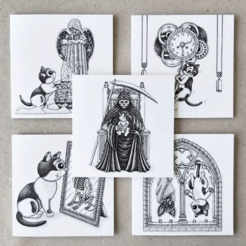 Gothic Cat Card Set of 5 incl. Envelopes Black White Cat Blank Cards Creepy Cute Cat Lover Gift Goth Greeting Cards Dark Birthday Card