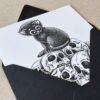 Black Cat Greeting Card Pile Of Skulls Gothic Birthday Card Cat Lover Gift Dark Art Print Wicca Illustration Black Cat Blank Card