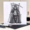 Gothic Cat Greeting Card The Grim Reaper Gothic Friendship Card Halloween Invitation Spooky Birthday Death Greeting Card Horror Fans