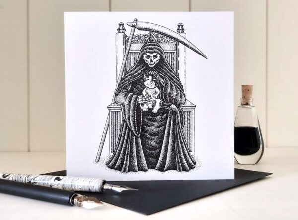 Gothic Cat Greeting Card The Grim Reaper Gothic Friendship Card Halloween Invitation Spooky Birthday Death Greeting Card Horror Fans