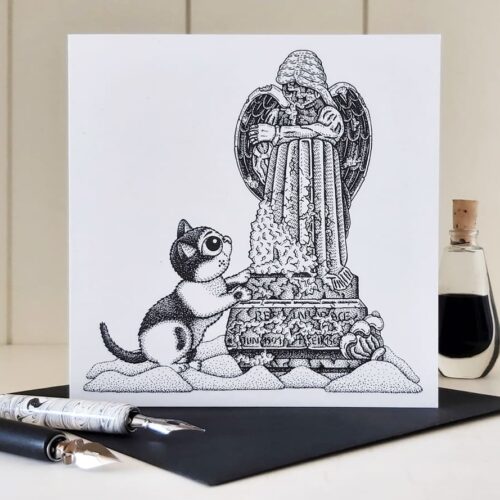 Gothic Cat Greeting Card Graveyard Angel Mourning Card Sympathy Card Thinking of you card Pet Cat Loss Card Miss You, Cemetry Card