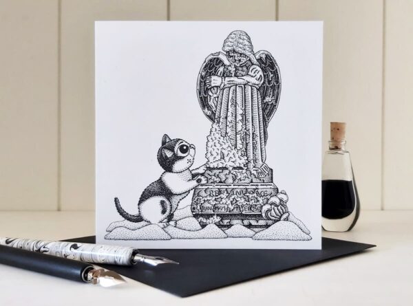 Gothic Cat Greeting Card Graveyard Angel Mourning Card Sympathy Card Thinking of you card Pet Cat Loss Card Miss You, Cemetry Card