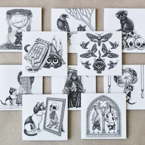 Gothic Cat Card Set of 10 incl. Envelopes Black White Cat Blank Cards Creepy Cute Cat Lover Gift Goth Greeting Card Dark Birthday Card