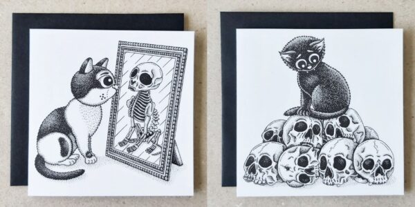 Gothic Cat Card Set of 10 incl. Envelopes Black White Cat Blank Cards Creepy Cute Cat Lover Gift Goth Greeting Card Dark Birthday Card