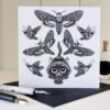 Black Cat Greeting Card Deadly Moth Lover Deaths Head Hawk Moth Card Insect Card Gothic Birthday Gift Goth Animal Card Blank Inside