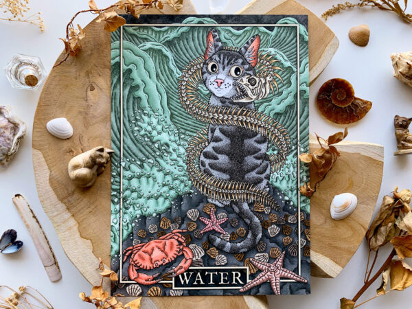 Water Element Vier Elementen Print Four Elements Katten Kunstdruk A4 Poster Poezen Schattig Eng Oceaan Zee Tabby Kat