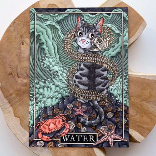 Water Element Vier Elementen Print Four Elements Katten Kunstdruk A4 Poster Poezen Schattig Eng Oceaan Zee Tabby Kat