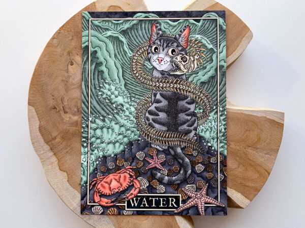 Water Element Vier Elementen Print Four Elements Katten Kunstdruk A4 Poster Poezen Schattig Eng Oceaan Zee Tabby Kat