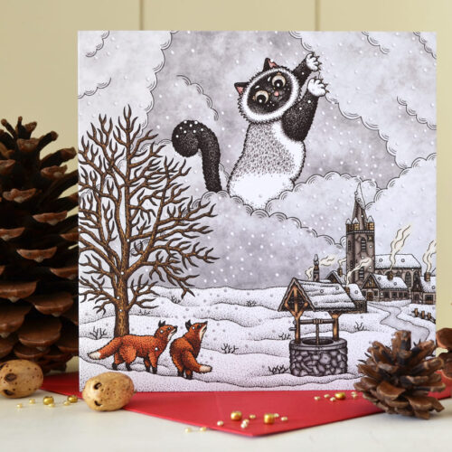 Christmas Cat Card Mother Holle Fox Yule Greeting card Winter Animals Let it snow Fairy Tale Winter Wonderland Birman Cat Xmas