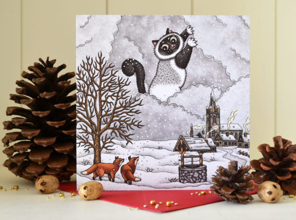 Christmas Cat Card Mother Holle Fox Yule Greeting card Winter Animals Let it snow Fairy Tale Winter Wonderland Birman Cat Xmas