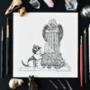 Mourning At The Grave Original Art Tombstone Cemetry Angel Grief Cat Drawing Bereavement Gothic Home Decor Feline Illustration