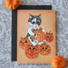 Pumpkin Cat Card Halloween Invitation Halloween Decoration Black White Cat Creepy Cute Pumpkin Card Autumn Card Gothic Birthday Card