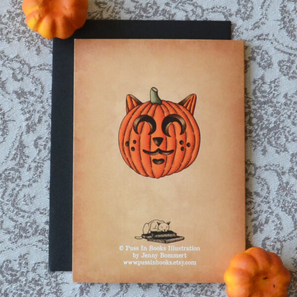 Pumpkin Cat Card Halloween Invitation Halloween Decoration Black White Cat Creepy Cute Pumpkin Card Autumn Card Gothic Birthday Card