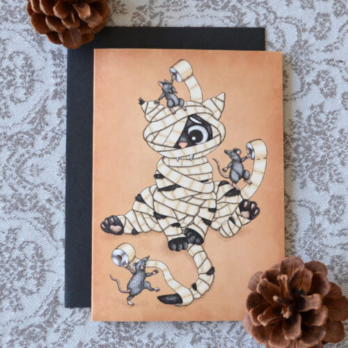 Toilet Mummy Cat Card Gothic Birthday Card Black Cat Creepy Cute Happy Halloween Get Well Card Encouragement Card Mouse Lovers Card