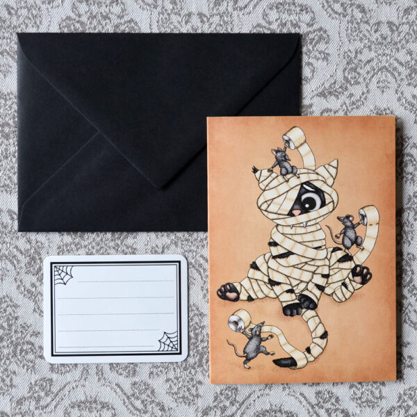 Toilet Mummy Cat Card Gothic Birthday Card Black Cat Creepy Cute Happy Halloween Get Well Card Encouragement Card Mouse Lovers Card