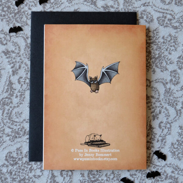 Bat Cat Card Halloween Invitiation Baby Bat Card Gift for Bat Lovers Gothic Birthday Card Cute Cat Card Gothic Home Decor Tabby Cat