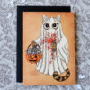 Ghost Cat Card Halloween Invitation Pumpkin Basket, Creepy Cute Tabby Cat Card Dead Mice Gothic Birthday Card Macabre Humor Bloody