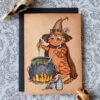 Wizard Cat Card Ginger Cat Halloween Birthday Card Witchcraft Card Witch Birthday Card Macabre Humor Gothic Decoration Couldron