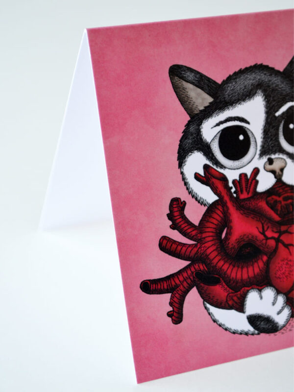 Gothic Valentines Card with Cat Beebiepoes Anatomical Heart Kawaii Cat Happy Anniversary Dark Romantic Creepy Cute Macabre Humor