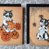 Halloween Wenskaarten Set x 8 Creepy Cute Greeting Cards Herfst Katten Postkaarten Gothic Kat Cadeau Kaart Griezelige Poezen Illustraties