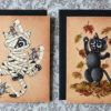 Halloween Wenskaarten Set x 8 Creepy Cute Greeting Cards Herfst Katten Postkaarten Gothic Kat Cadeau Kaart Griezelige Poezen Illustraties