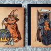 Halloween Wenskaarten Set x 8 Creepy Cute Greeting Cards Herfst Katten Postkaarten Gothic Kat Cadeau Kaart Griezelige Poezen Illustraties