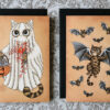 Halloween Wenskaarten Set x 8 Creepy Cute Greeting Cards Herfst Katten Postkaarten Gothic Kat Cadeau Kaart Griezelige Poezen Illustraties