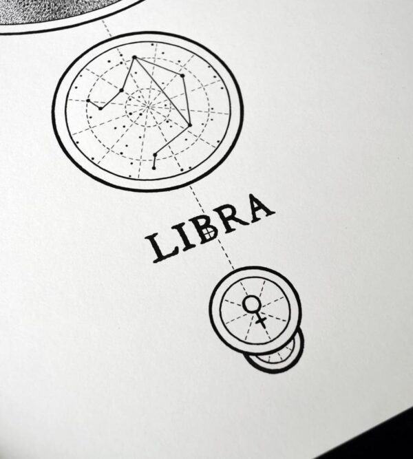 Zodiac Sign Libra Drawing Original Art Tortoiseshell Cat Libra Star Sign Cat Home Decor Astrology Horoscop Feline Illustration Scale