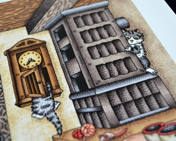 Wolf And The Seven Kittens Art Print Fairy Tale Illustration Wolf Art Old Cottage Rustic Farm House Grimm Brothers Cute Nursery Decor