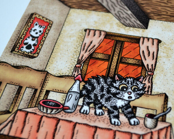 Wolf And The Seven Kittens Art Print Fairy Tale Illustration Wolf Art Old Cottage Rustic Farm House Grimm Brothers Cute Nursery Decor