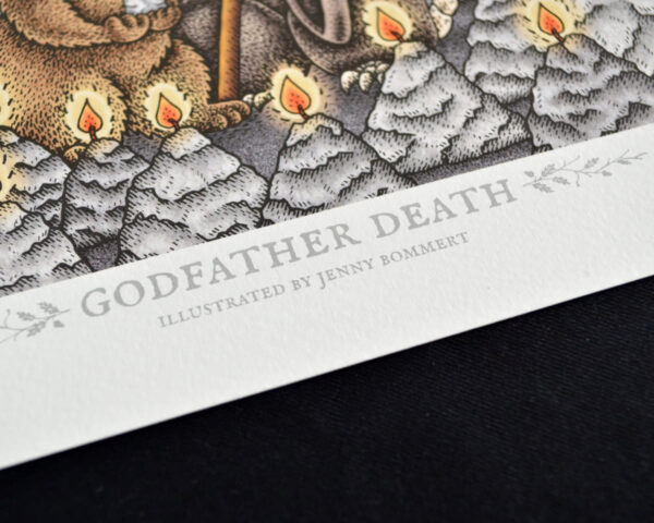 Godfather Death Art Print Fairy Tale Illustration Cute Bats Dark Art Skeleton Cat Stalactite Cave Grimm Brothers Gothic Home Decor