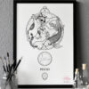 Zodiac Sign Pisces Drawing Original Art Black White Cat Pisces Star Sign Home Decor Astrology Horoscop Feline Illustration Koi Fish