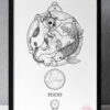 Zodiac Sign Pisces Drawing Original Art Black White Cat Pisces Star Sign Home Decor Astrology Horoscop Feline Illustration Koi Fish