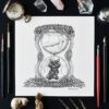 Trapped In Time Original Art Black Cat Hourglass Drawing Gothic Home Decor Feline Illustration Creepy Cute Tree Roots Dark Art